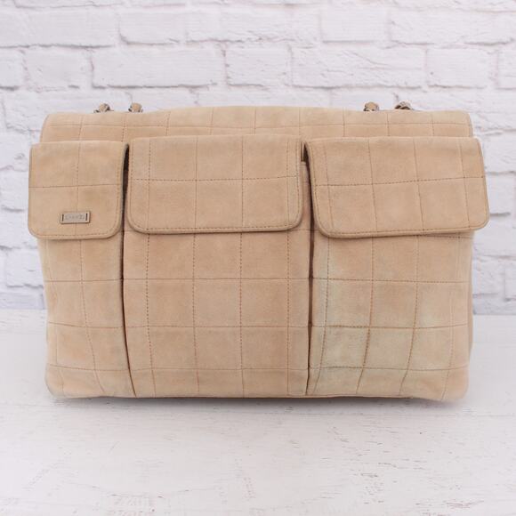 Chanel Chocolate Bar Reissue Multi Pocket Beige Suede Shoulder Crossbody A3212 - Picture 5 of 12